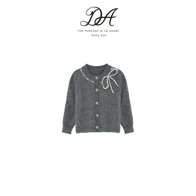 Dolly Ave「黑标系列」轻奢甜美钉钻北极绒时尚女童秋冬毛衣开衫