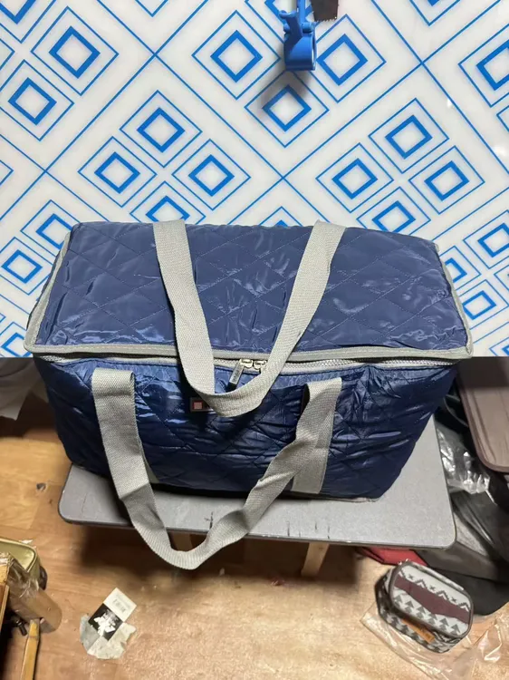 车缝线便携款无肩带布艺旅行包黄色双层便携中号