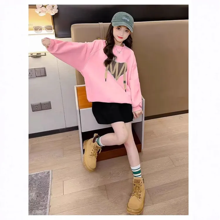 秋季春秋新款日系卫衣时尚洋气休闲百搭宽松套头上衣外套粉红色女