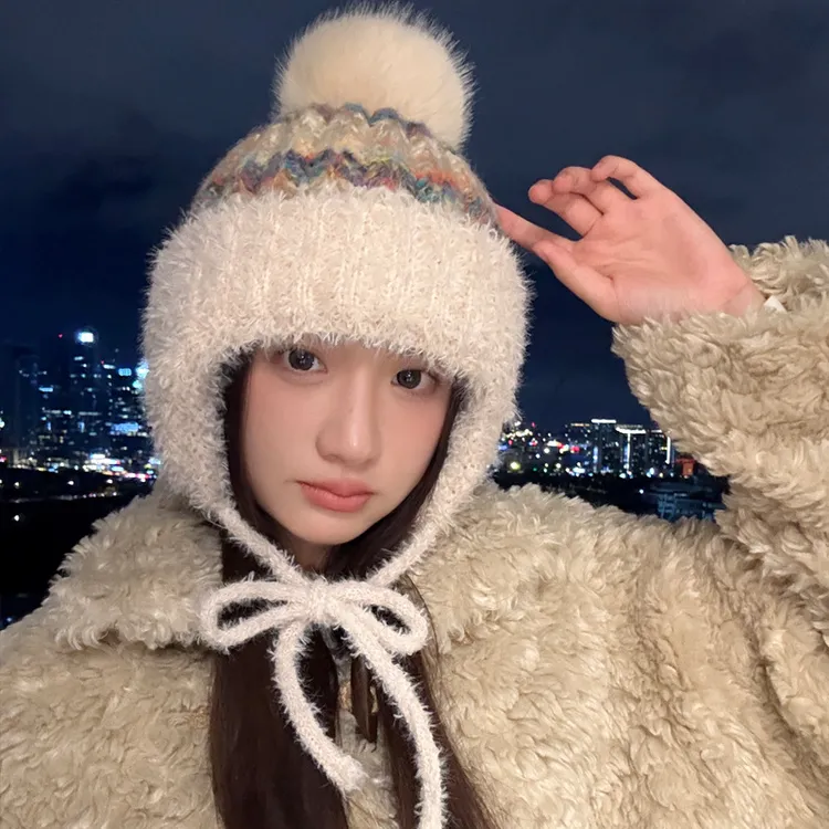 帽子女款2025新款韩版冬季加厚保暖针织帽护耳毛绒时尚防寒保暖帽