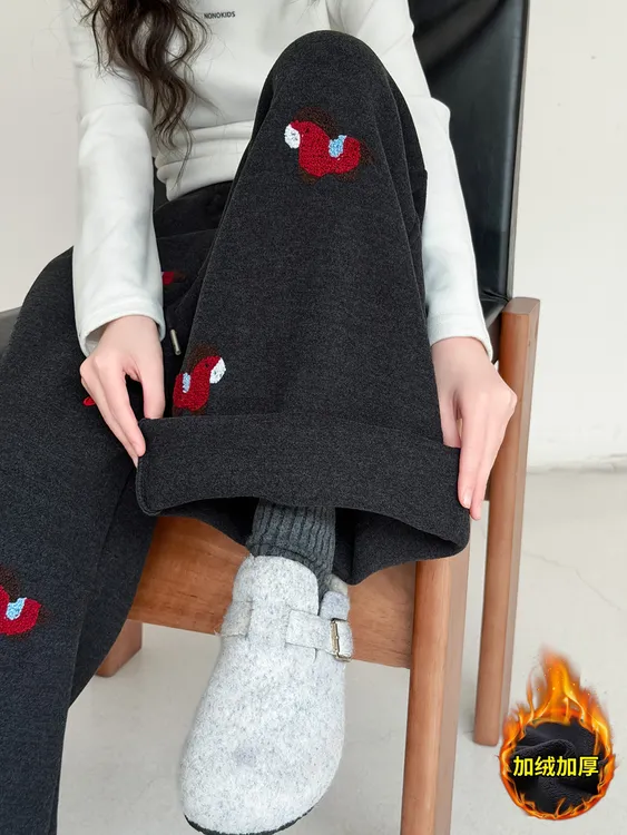 MK&DK女童加绒加厚2025新款女孩一体绒长裤儿童阔腿裤大童直筒裤 