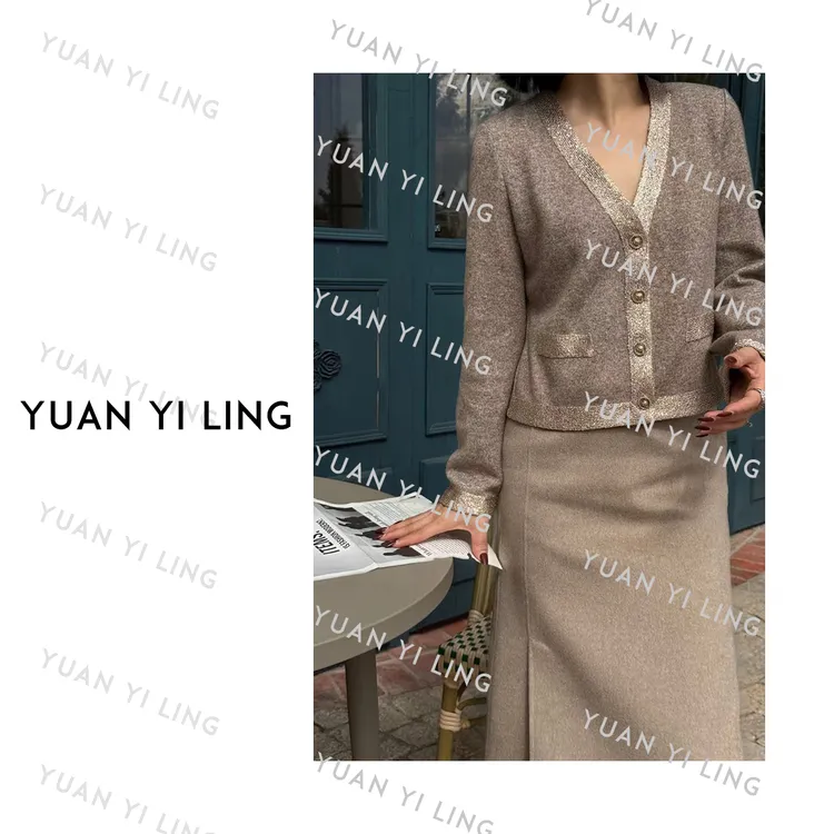 袁艺灵【午夜巴黎】羊毛肌理感手工织带法式开衫上衣9242（会起球）