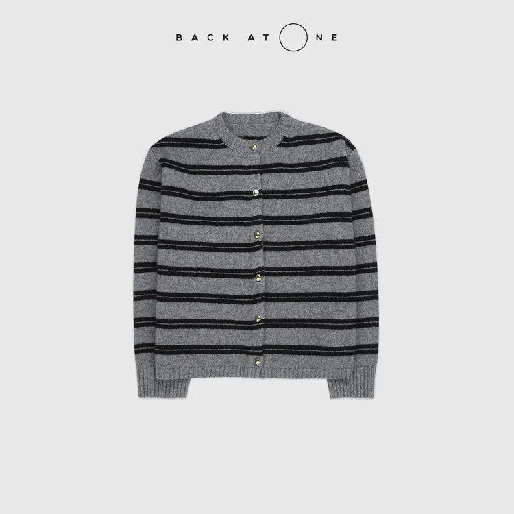 BACKATONE“慵懒漫调”百搭老钱羊绒黑灰条纹针织衫 BFF-1AS557H-K