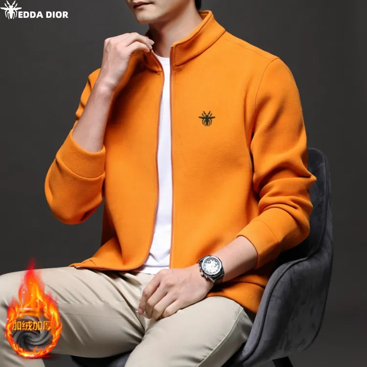 法国轻奢双面羊毛立领夹克男小蜜蜂刺绣休闲宽松保暖开衫品牌外套