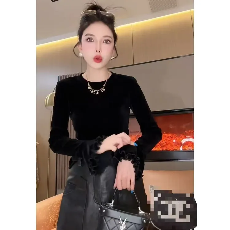 大码女装—3551欧货轻奢打底衫长袖秋冬蕾丝拼接洋气高级感上衣