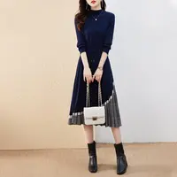 XWI/欣未2025秋季长款针织连衣裙高贵优雅复古小香风气质女装裙