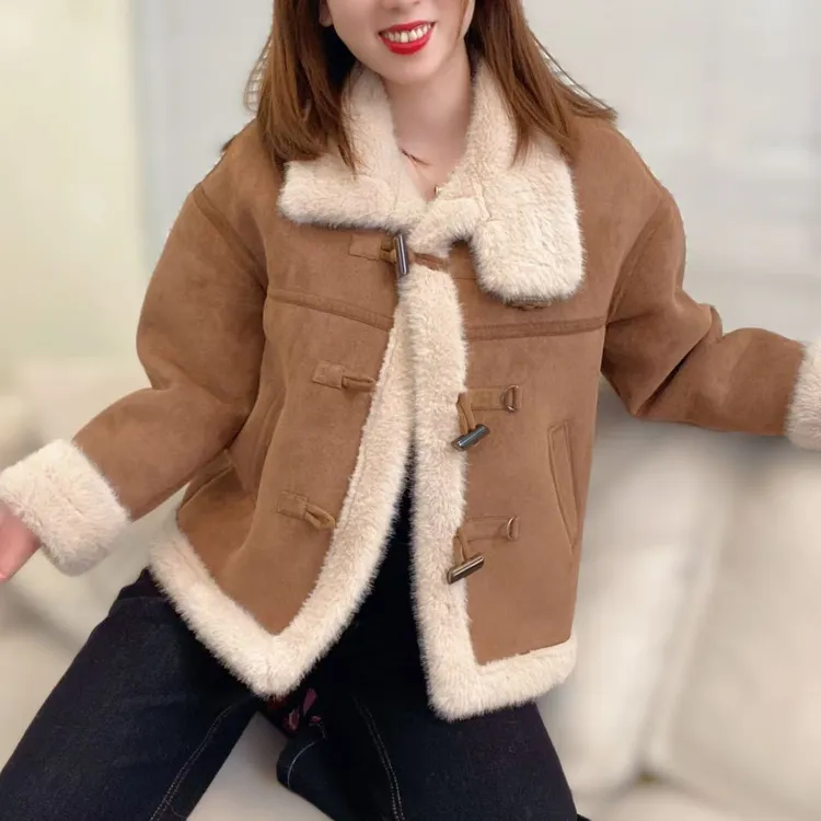 加绒加厚女款外套2024冬季新款时尚百搭休闲立领皮毛一体保暖上衣