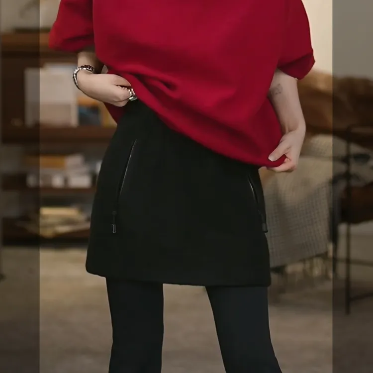 溶溶【暖冬漫步】RONGRONG 羊毛混纺修饰拉长比例半身短裙2521H710