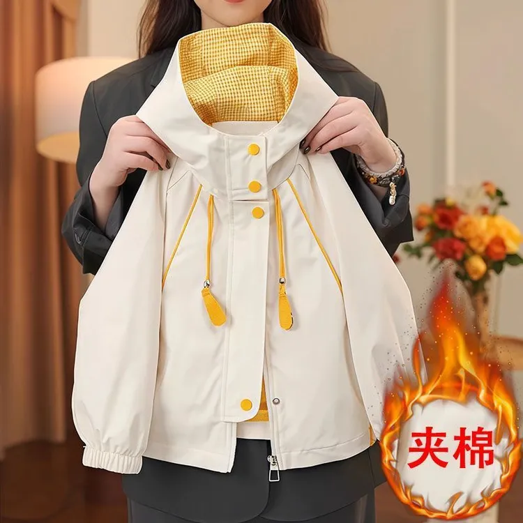 女童秋冬加绒新款连帽外套洋气宝宝户外冲锋衣夹克衫拉链外套