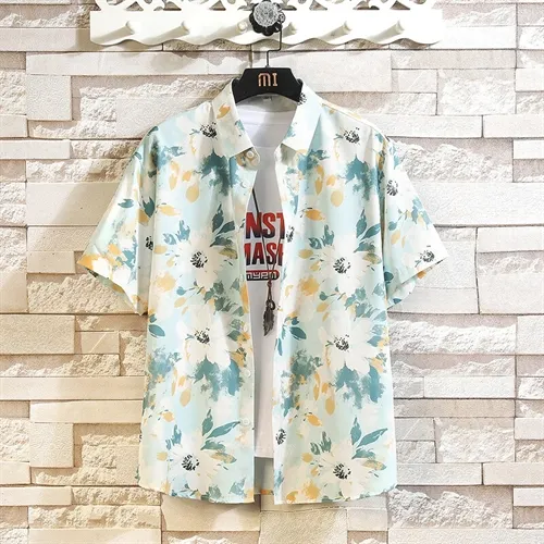 夏季新款潮流短袖男士休闲衬衣痞气翻领外套帅气上衣衬衫港风薄款