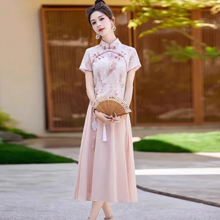 新中式国风改良式旗袍裙两件套夏新款今年流行漂亮连衣裙套装