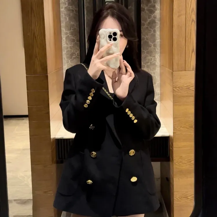 加棉加厚黑金西装外套2025秋冬新款韩版时尚宽松高档设计感羽绒服