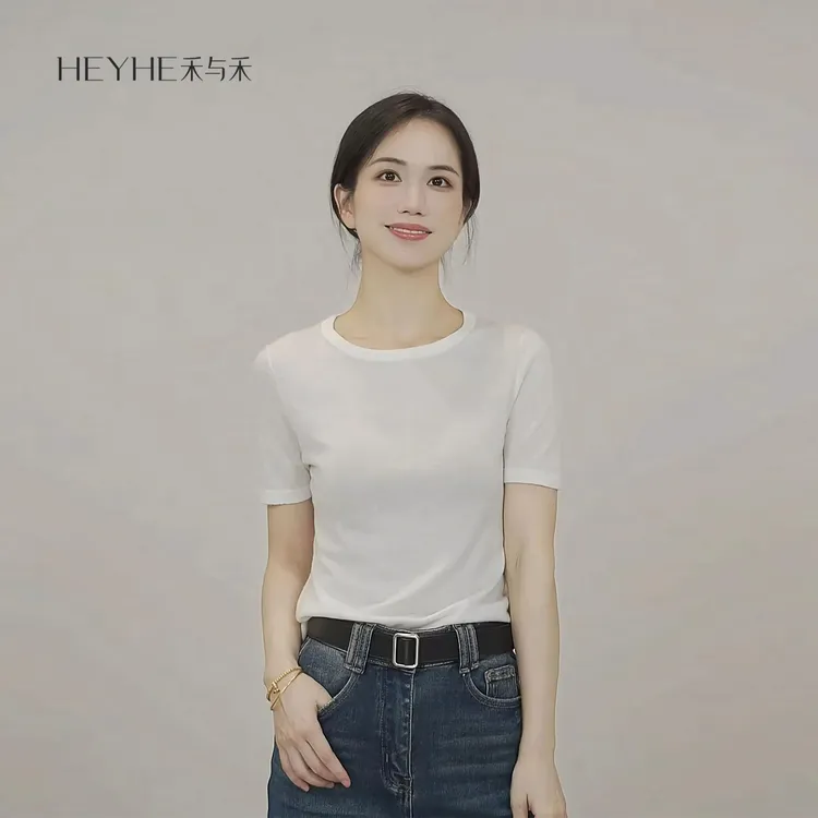 小禾【云柔T】夏季水溶羊毛舒适圆领百搭静奢风极简显瘦针织T恤上衣
