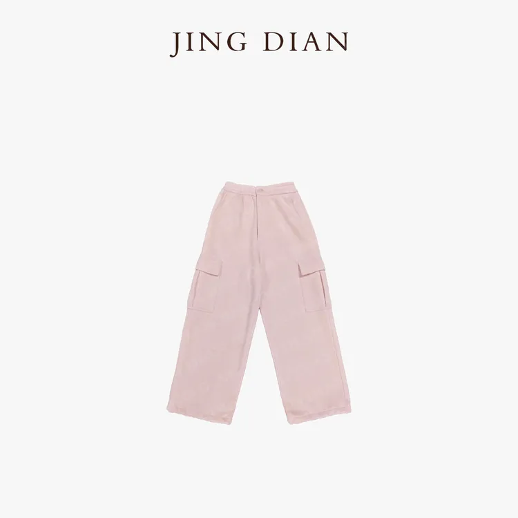【JING DIAN】粉灰阔版棉质加厚工装口袋休闲裤1961 时尚宽松百搭