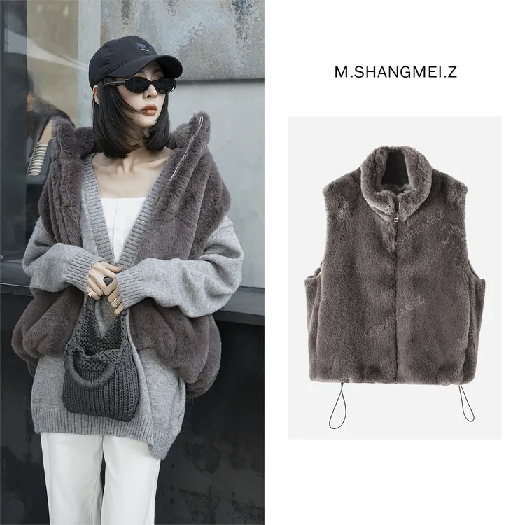 M.SHANGMEI.Z/沐熙【雪兔寻梅】美大哥秋冬气质时尚毛马甲X113322