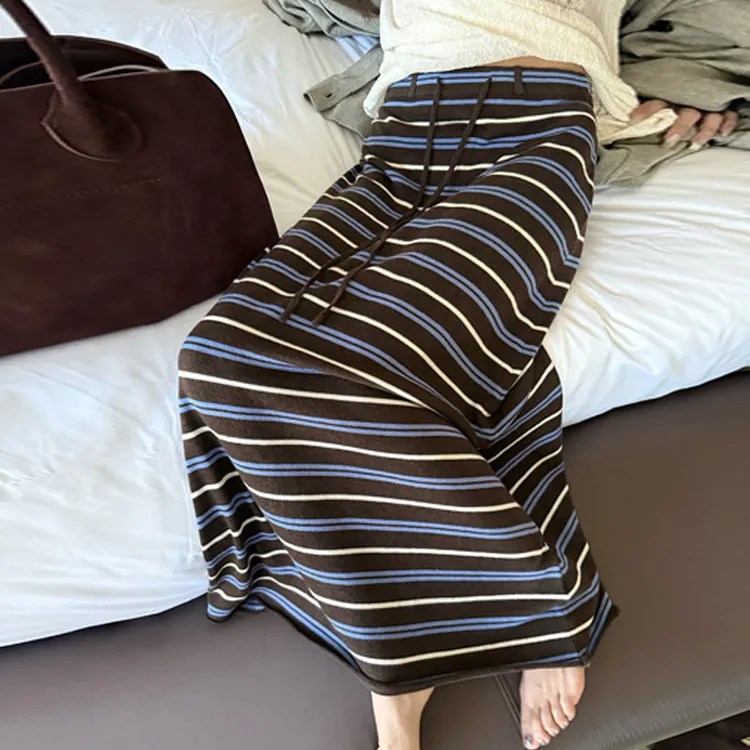 韩系2025新款秋气质时髦撞色条纹针织半身裙女宽松显瘦百搭长裙N