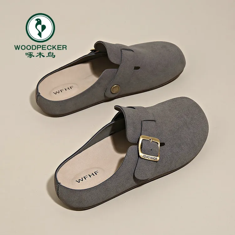 啄木鸟软底勃肯鞋女外穿2025秋新款博肯包头半拖鞋一脚蹬懒人单鞋