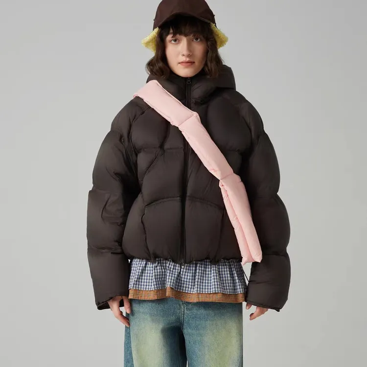DONGDONGZHOU纯色宽松百搭保暖长袖连帽羽绒服外套女