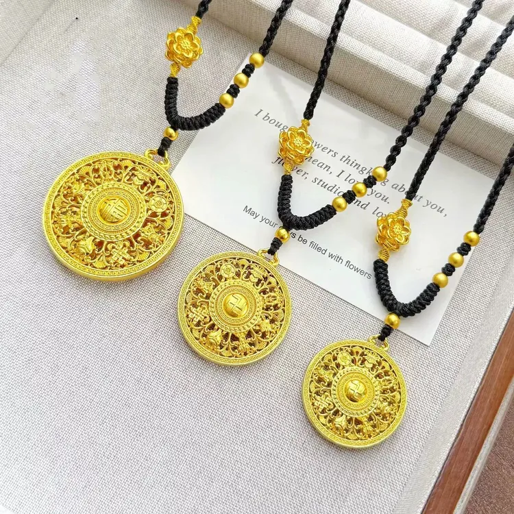 合金吊坠 复古中国风镂空八宝罗盘吊坠项链女款轻奢高级感
