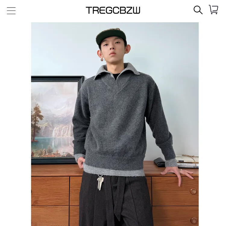 CBZW加厚版~假两件毛衣男冬季氛围感老钱风polo翻领休闲针织衫潮