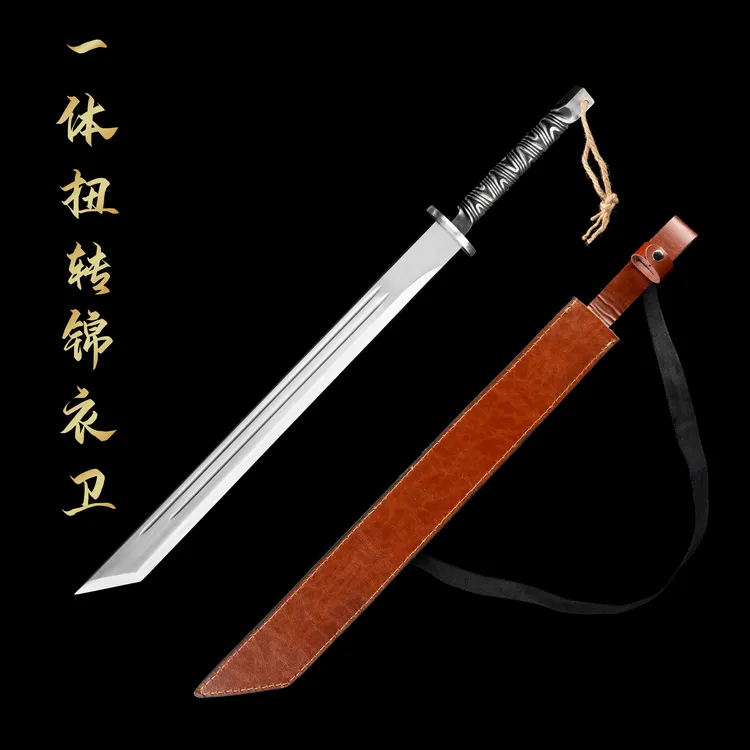 锦衣卫一体扭转/龙泉市火车轨道钢一体锻打扭转纹淬火刀剑未开刃商品图