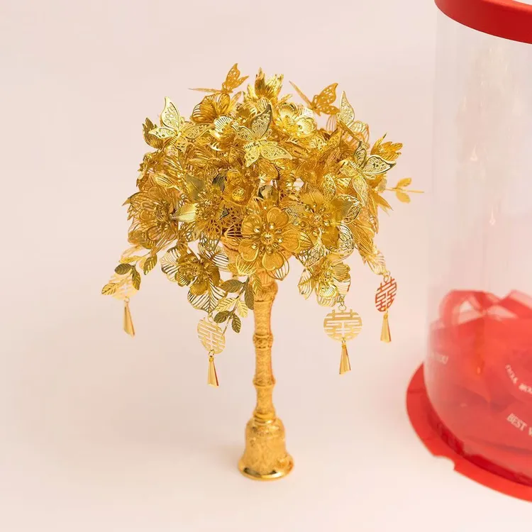 新款纯金色手捧花材料包中式婚礼新娘秀禾服权杖送闺蜜结婚礼物