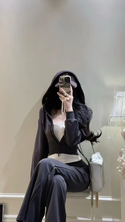 美式复古慵懒连帽长袖卫衣外套女秋季运动套装微喇叭休闲裤两件套