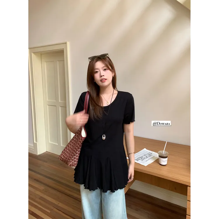 现货大婉酱微胖定制【凉凉衣】t恤莱赛尔夏季减龄设计圆领上衣8123D