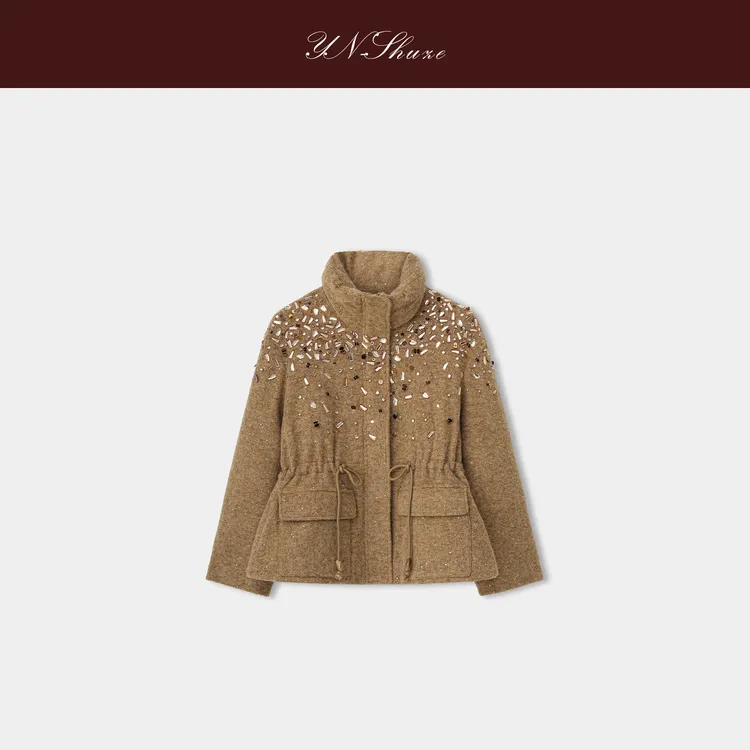 YN-SHUZE【冬的圆舞曲】钉珠收腰鹅绒服气质羊毛外套SZ-YNB-Y6116