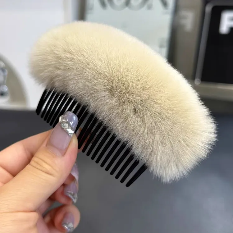 百搭獭兔毛发梳插梳刘海压发夹后脑勺头饰边夹发卡顶夹毛绒发饰女