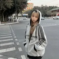 潮牌复古三条杠美式高街运动连帽卫衣女早秋宽松薄款情侣百搭上衣