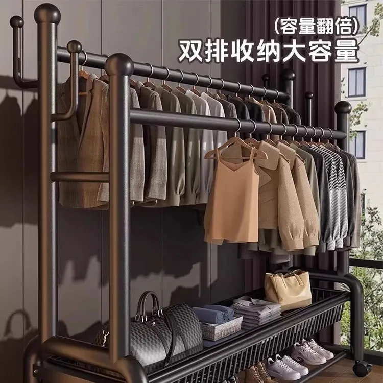 德国衣帽架落地卧室家用房间室内双杆晾晒衣服架子可移动挂衣架