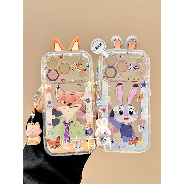 可爱动物城立体耳朵朱迪尼克挂件适用苹果17手机壳iPhone16/15/14