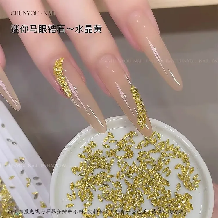 金黄色锆石美甲钻尖底水晶黄迷你超闪马眼锆石麦穗拼钻指甲装饰品