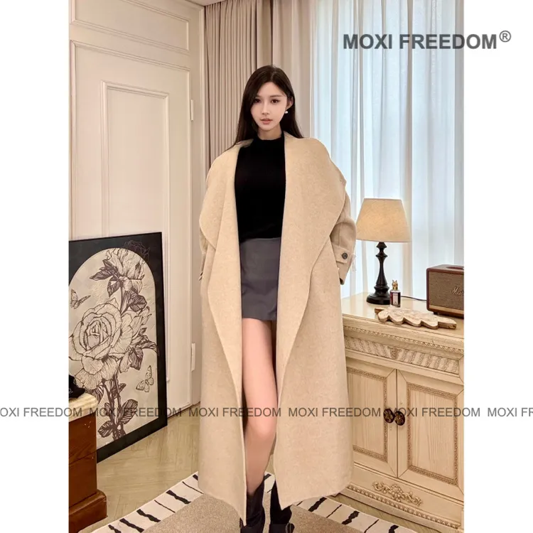 【盐风棱语】25年秋冬新款腰带中长款双面羊毛大衣外套