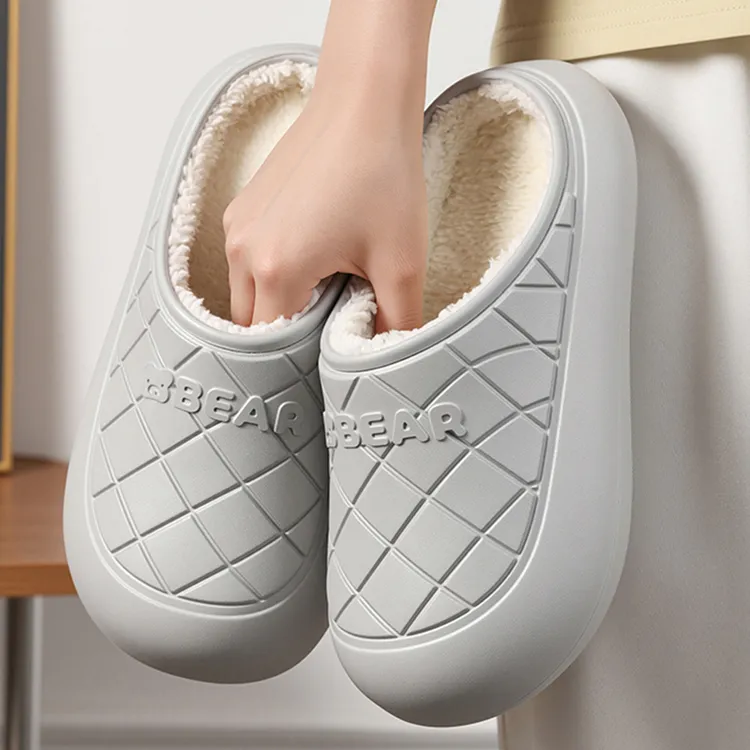 冬季防水棉拖鞋男室内踩屎感加绒毛绒冬天保暖室内室外休闲百搭