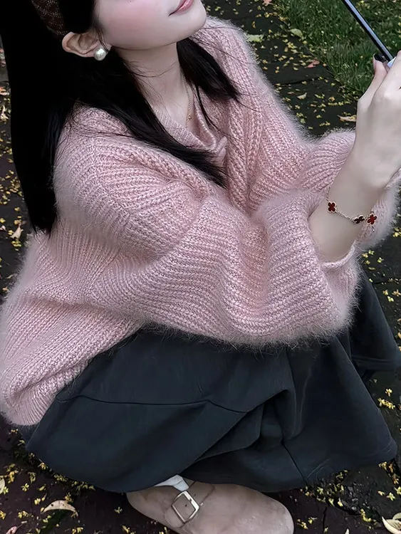 法式气质减龄粉色单排扣针织开衫女2025秋季新款休闲时尚百搭上衣