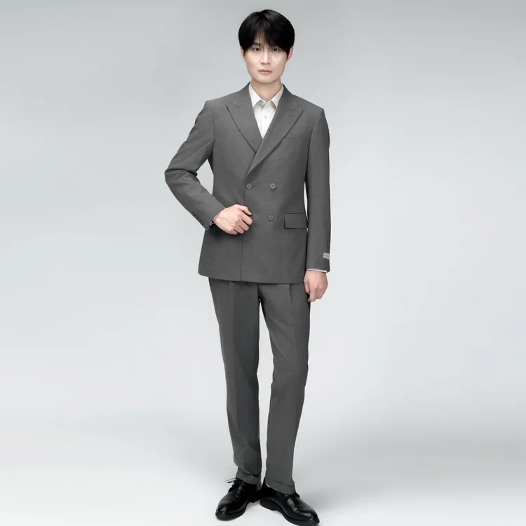 利郎26年春季新款西服深咖色戗驳领双排扣英伦风西服套装结婚礼服