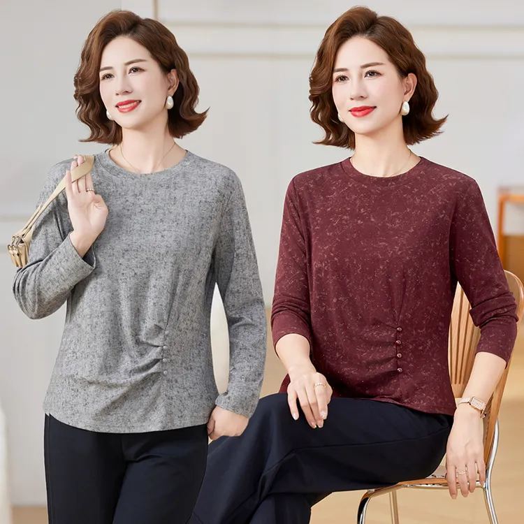 中年妈妈小衫春秋洋气高贵时尚T恤2025新款中老年女秋装打底上衣