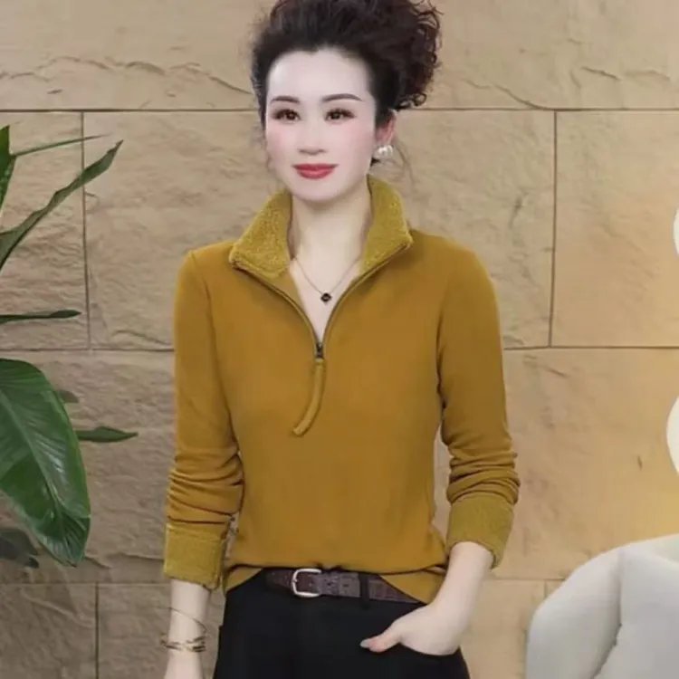 【歌莱图】2025冬款加绒时尚长袖拉链设计感休闲百搭上衣#5212