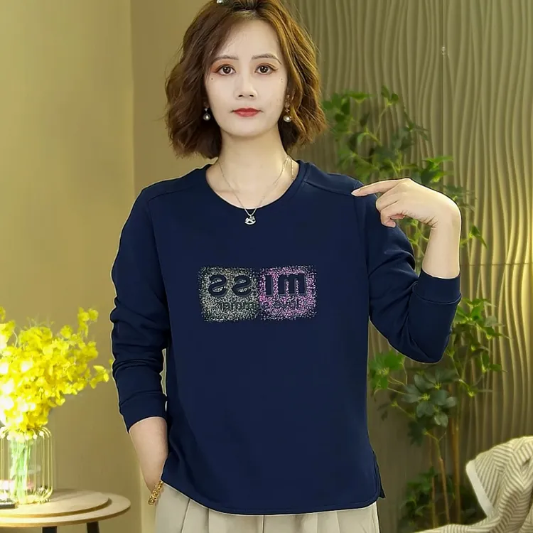 2025新款秋季女长袖印花开叉卫衣时尚休闲打底衫上衣