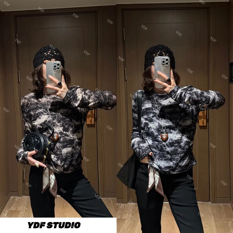 YDFSTUDIO小众【奢享柔软】欧货早秋重工晕染设计时尚百搭显瘦上衣