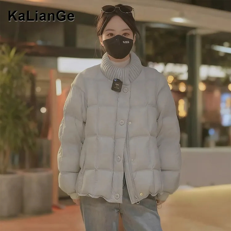 卡莲格/韩系泡芙立领针织拼接棉服女冬季新款羽绒手塞棉棉衣外套