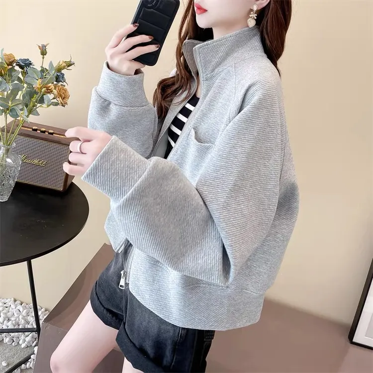 欧货时尚运动休闲卫衣外套女春秋2025新款宽松立领短款棒球服开衫