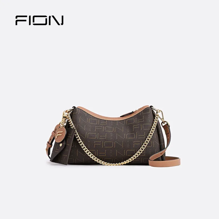 Fion/菲安妮【双11限定】斜挎饺子包经典女拉链印花包FAAFIFS255