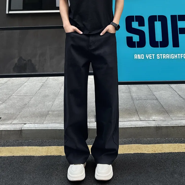 QUALCOMM复古显瘦美拉德牛仔裤男士秋季美式高街净版百搭直筒长裤