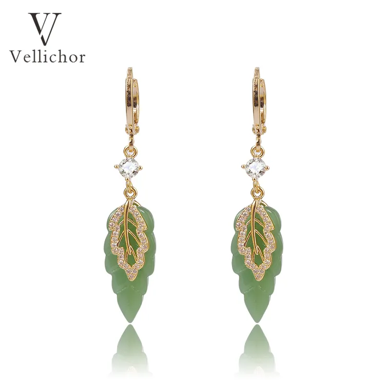 铜合金耳饰 国风精致翠绿叶子流苏耳环女新中式轻奢耳钉耳饰