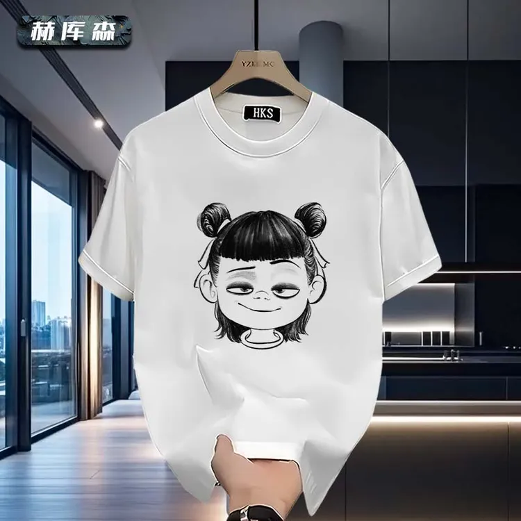 町熙格痞帅哪吒印花男款圆领纯棉短袖时尚宽松休闲百搭T恤Ins打底