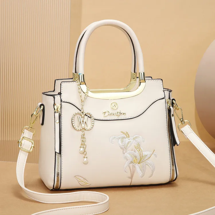 时尚小包包女2025新款刺绣中年手提包妈妈包大容量百搭单肩斜挎包