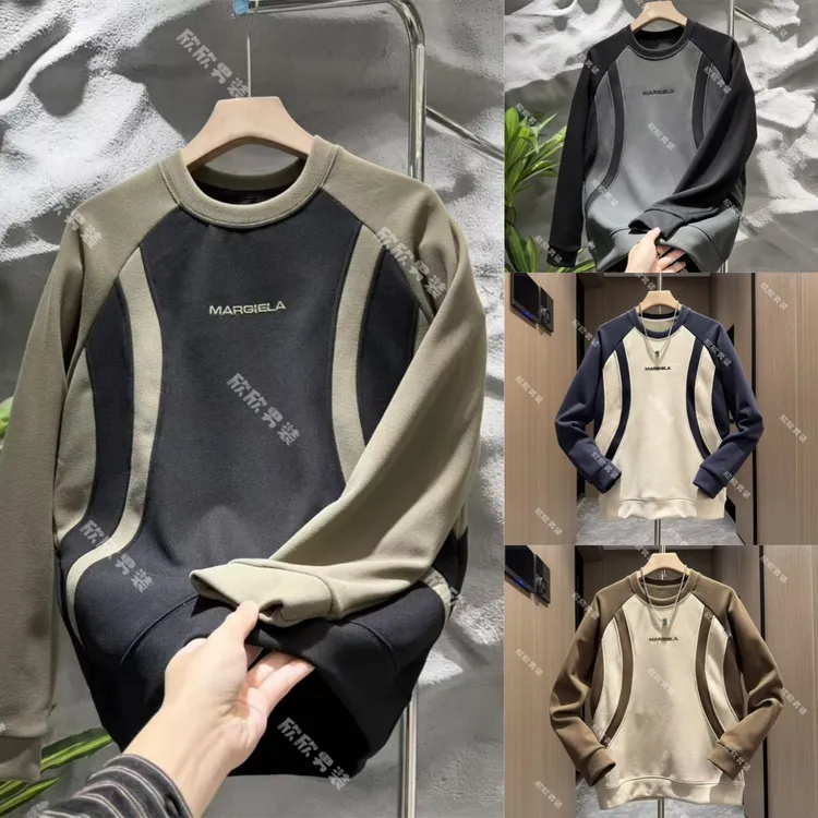 （加绒）潮牌织带刺绣拼接痞帅时尚男士卫衣